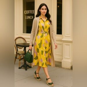 French Connection Long Shirt Dress Multicolor Abstract Print Size M NWT